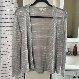 AEROPOSTALE cardigan sweater pullover shawl gray white striped knit long sleeve